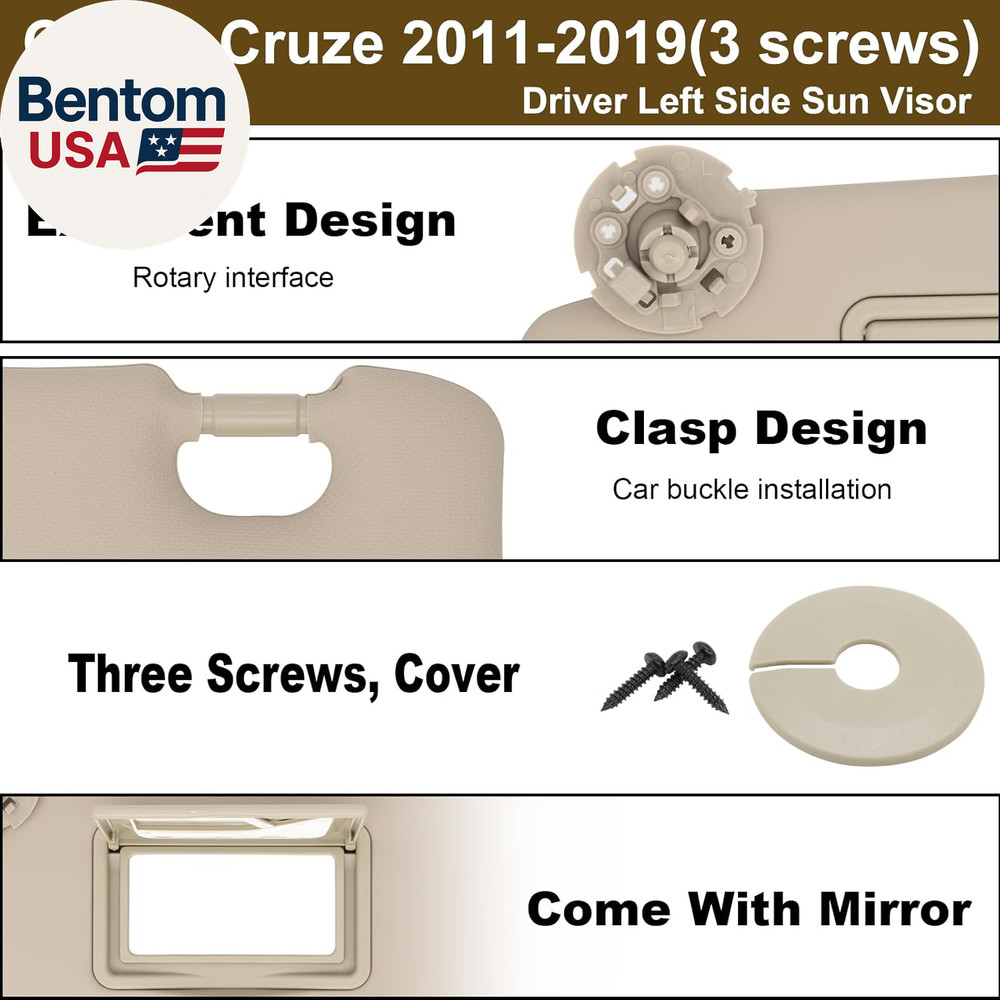 Left Driver Sun Visor Compatible with Chevy Cruze 2011-2019 Sunshade Replacement