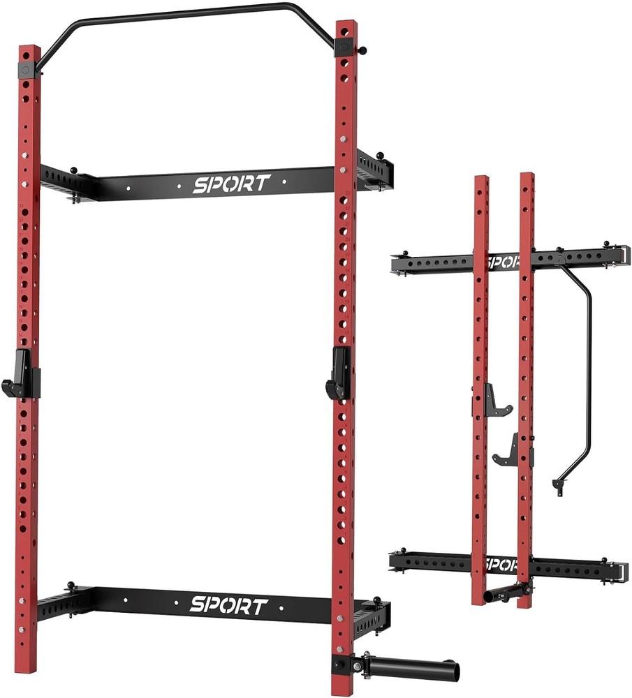 Multi-Function Folding Squat Rack 1000LBS Capacity Wall Mounted with Pull Up Bar