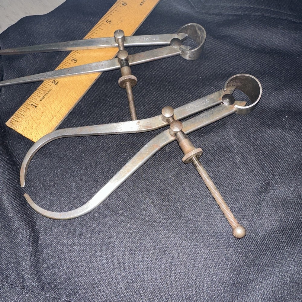 2 Goodell-Pratt INSIDE & OUTSIDE SPRING DIVIDER CALIPERS. Used Machinest Tools