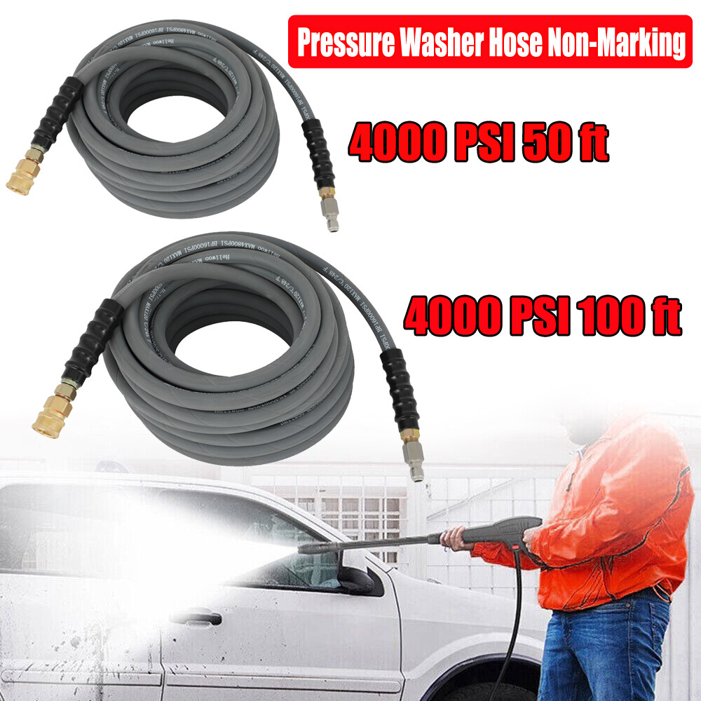 4000 PSI 50 ft / 100 ft 3/8" Pressure Washer Hose Non-Marking Gray With Couplers
