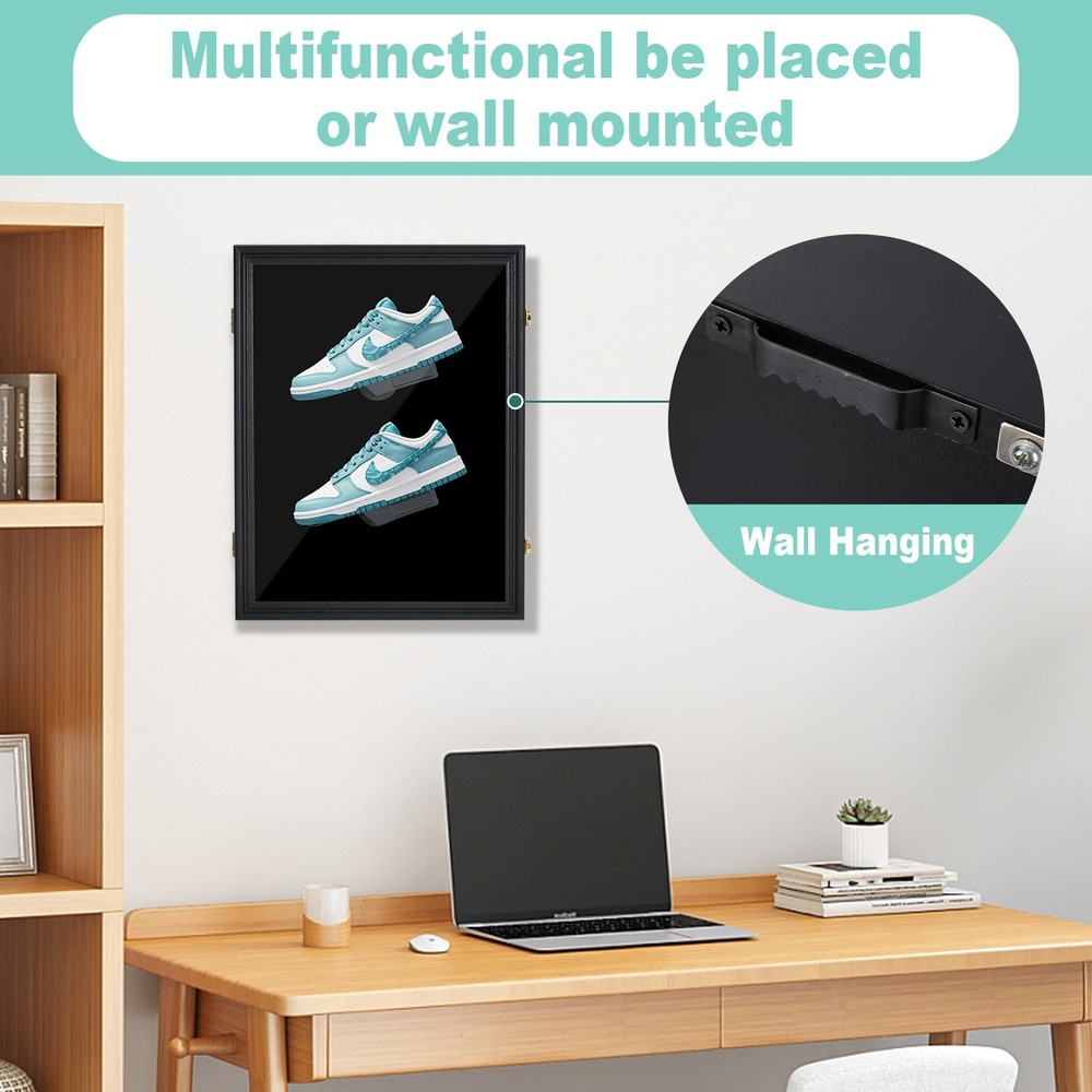 Lockable Sneaker Display Case, Shoes Frame with UV Protection, Wall-Mounted (1P)