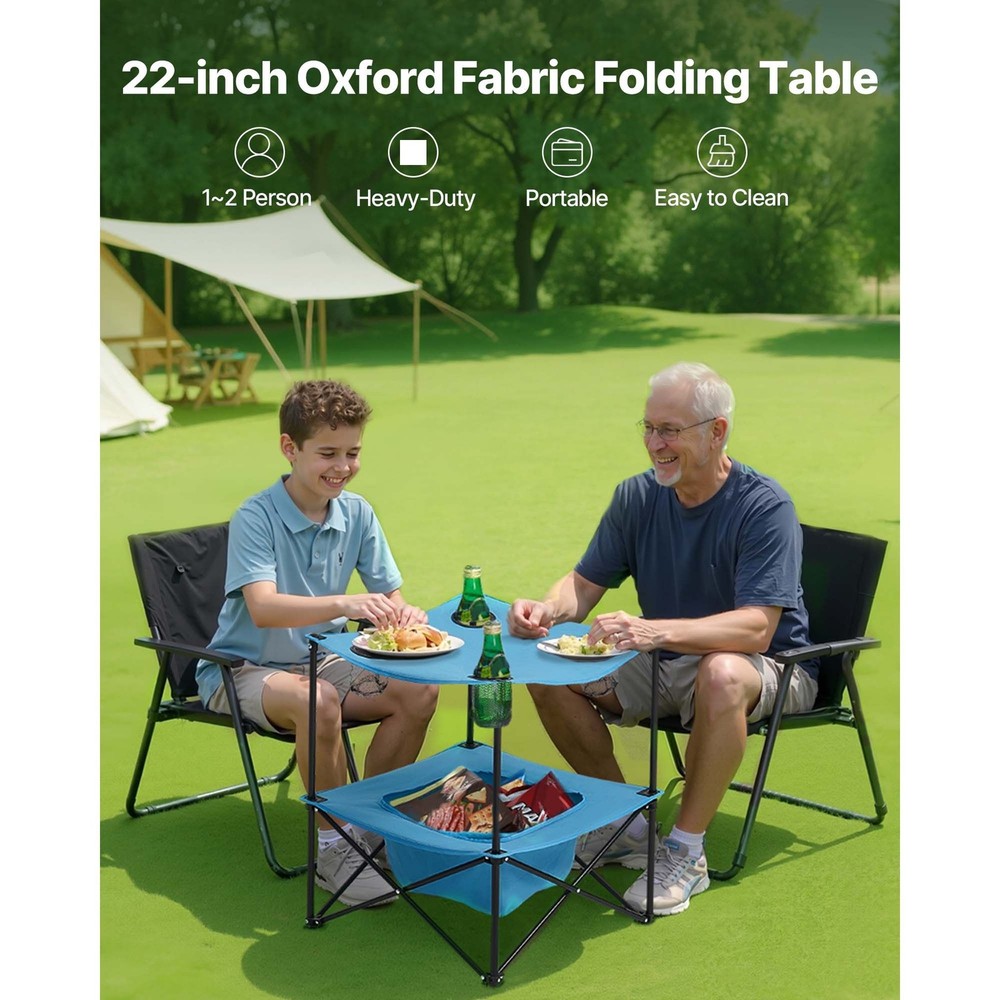Lightweight Folding Table: 600D Oxford, 66lb Load, 4 Cup Holders, for Camping