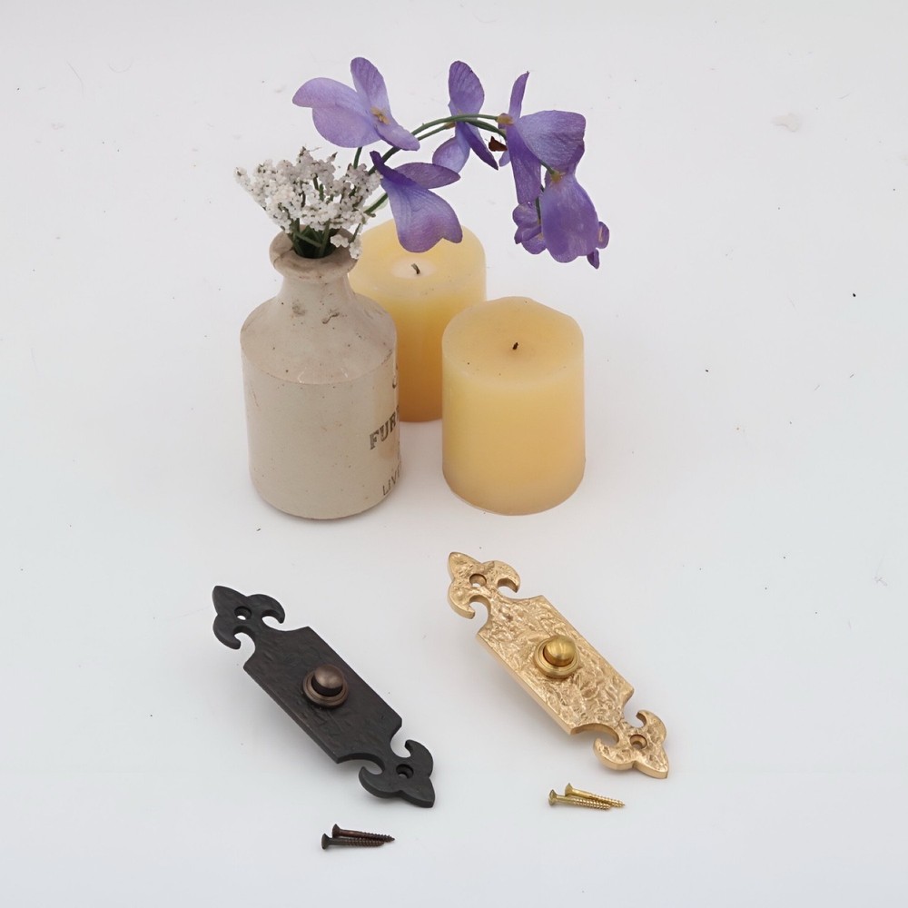 Solid Brass Fleur De Lis Doorbell with Rough Hammered Texture