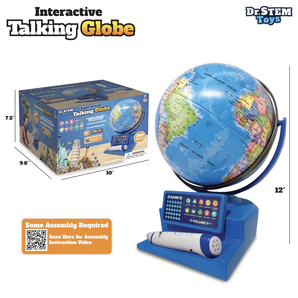 Interactive Talking Globe with Smart Pen, Game Panel, 300+ Geographic Quiz Qu...