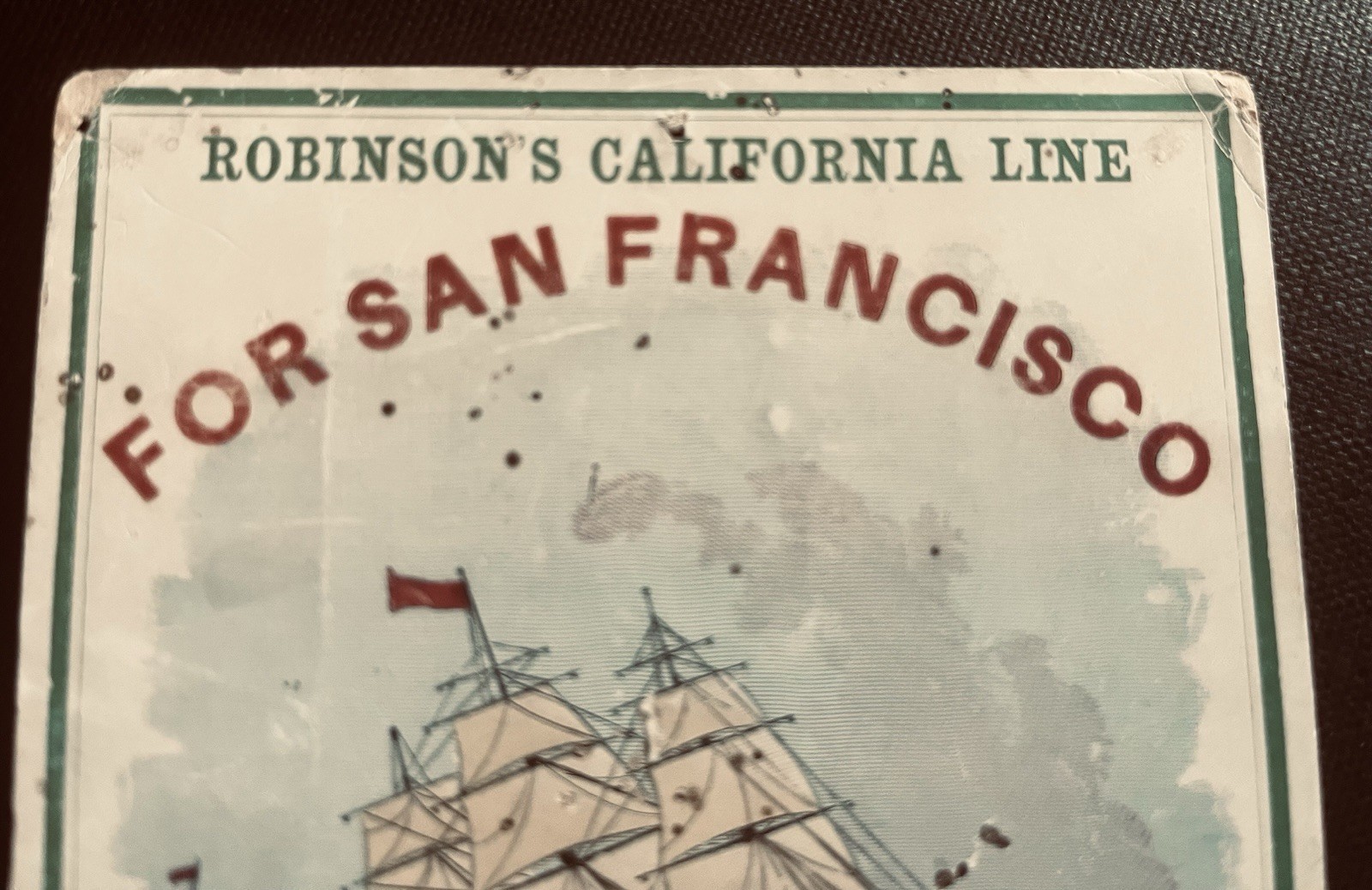 Clipper Ship Card Free Trade c. 1860 Robinson's California Line San Francisco