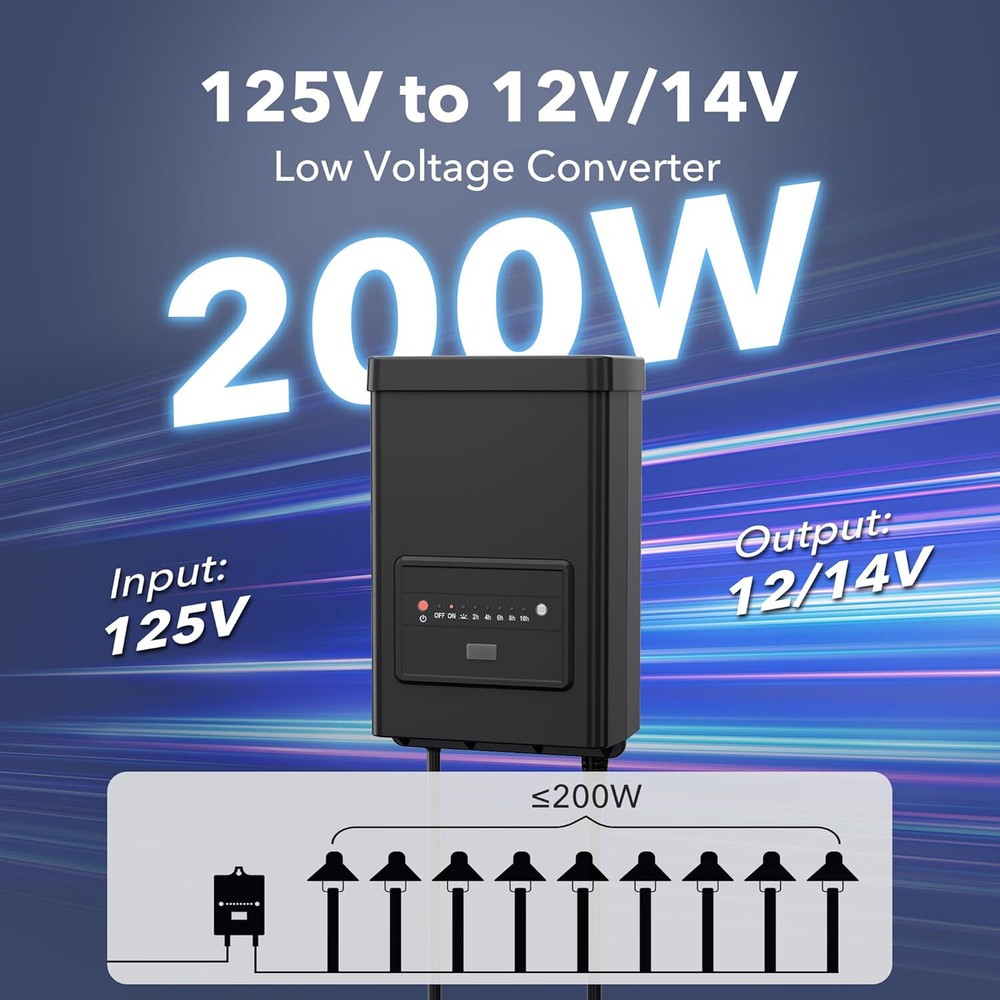 BN-LINK 200W Low Voltage Landscape Transformer with Countdown Timer & Photocell