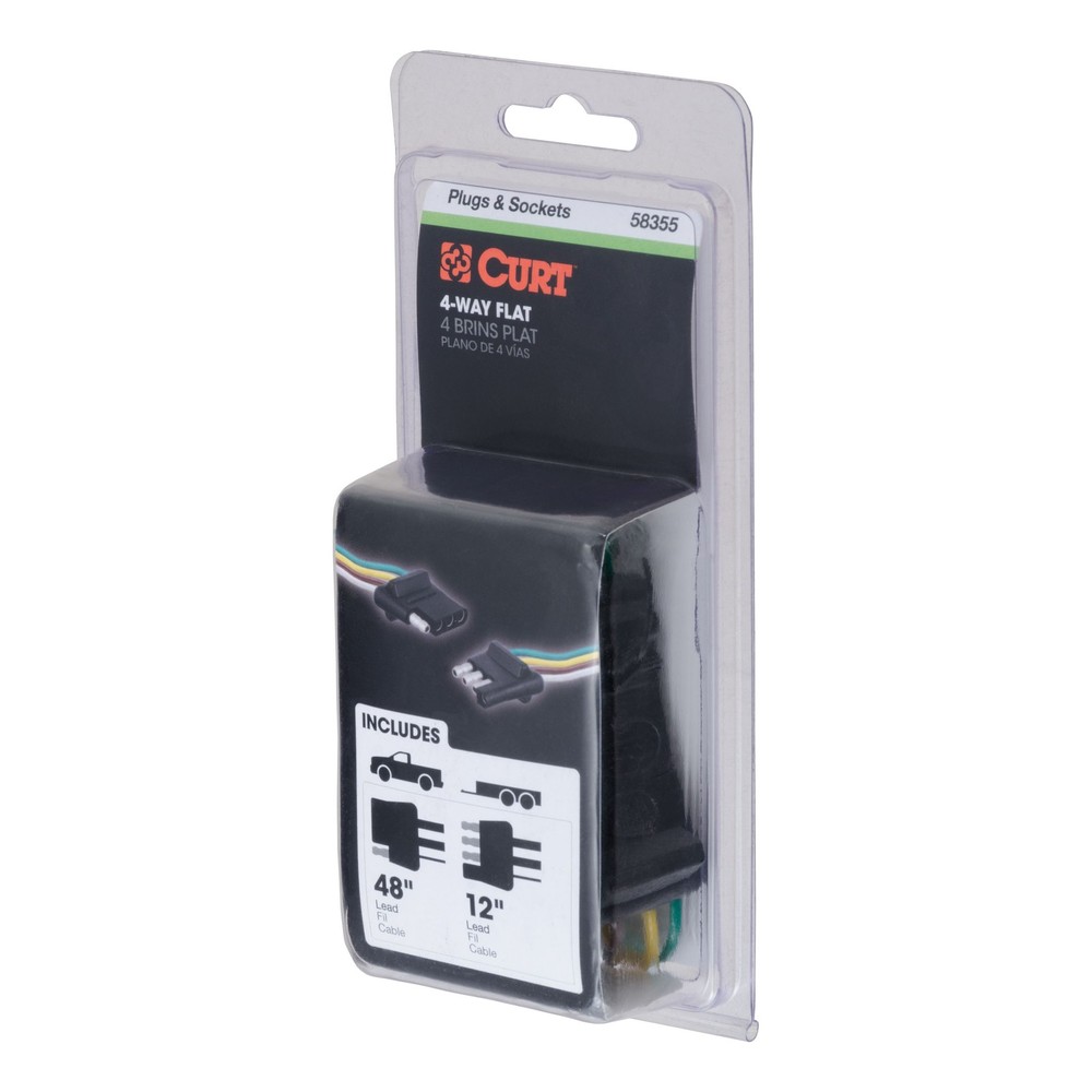 Curt 4-Way Flat Connector Plug & Socket with 12" & 48" Wires (Packaged)