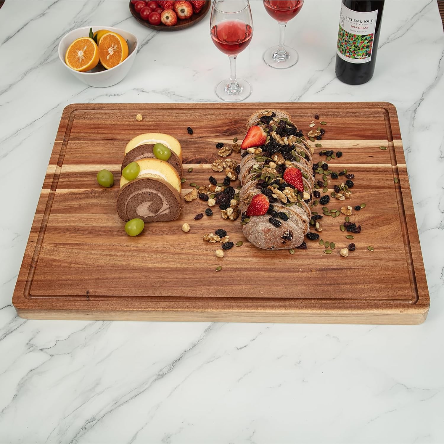 Extra Large Cutting Board Acacia Wood Cutting Board w/ Grip Handles Juice Groove