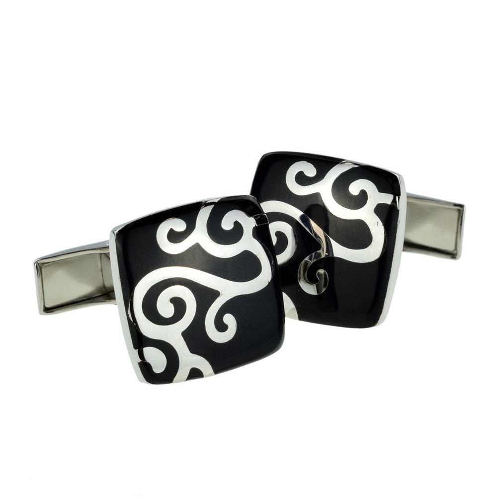 Black & Silver Patterned High Quality Square Cufflinks in a Cufflink Box X2AJ279
