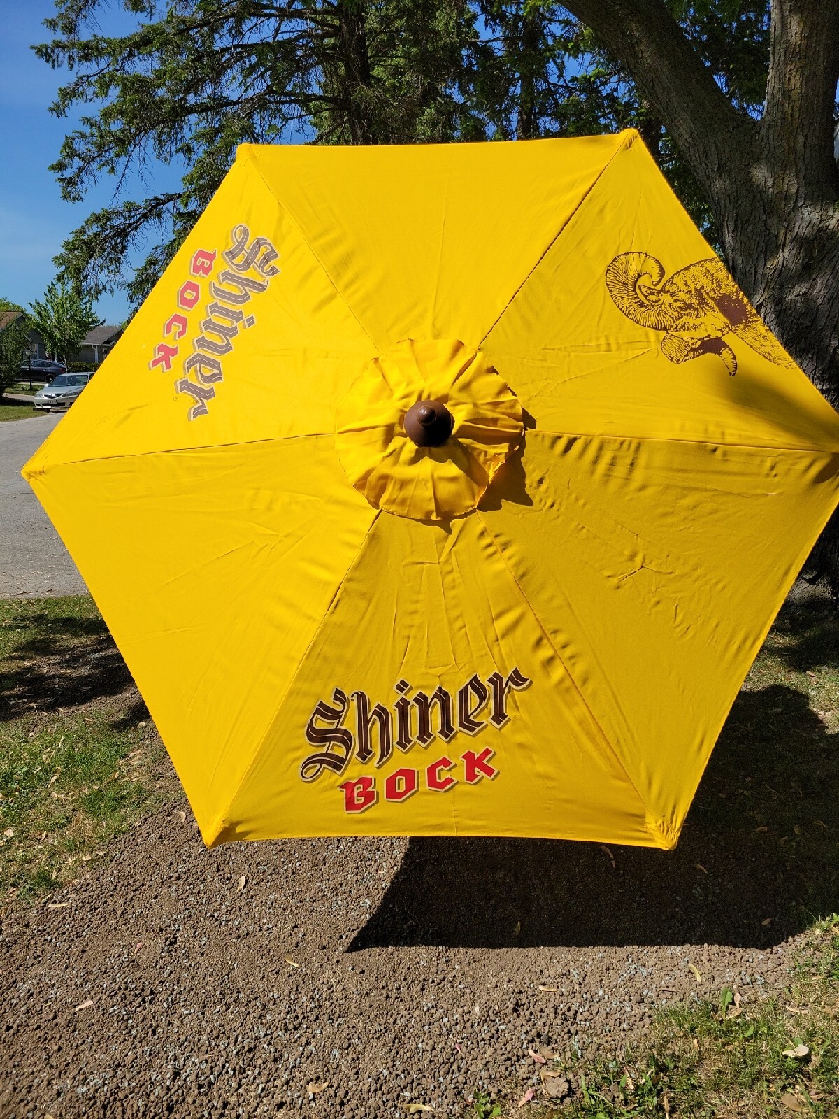 SHINER BEER BOCK RAM PATIO DECK LARGE UMBRELLA BAR PUB RESTAURANT TEXAS NEW