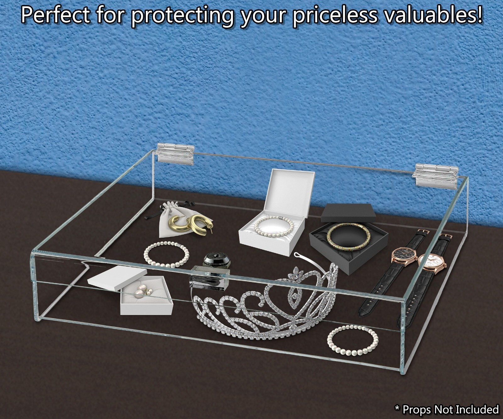 14"W x 14"D x 4"H Acrylic Locking Display Case with Lid and Keys