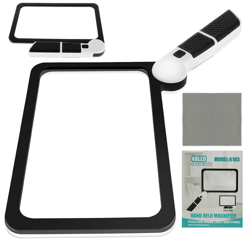 5X Magnifying Glass for Reading, Full-Page Large Rectangle Lighted Magnifier