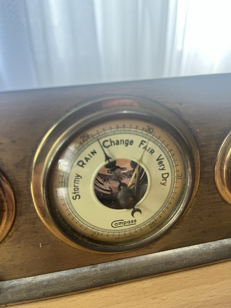 Vintage Made In Germany Barometer Hygrometer Temperature Solid Brass Compass