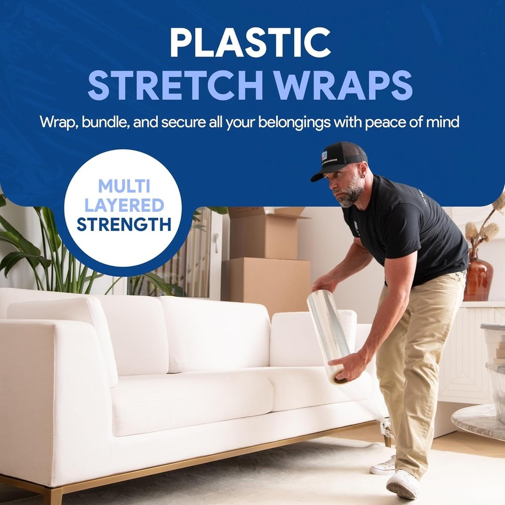 Recyclable 18" Plastic Stretch Film Wrap - 1200ft for Safe & Efficient Packing