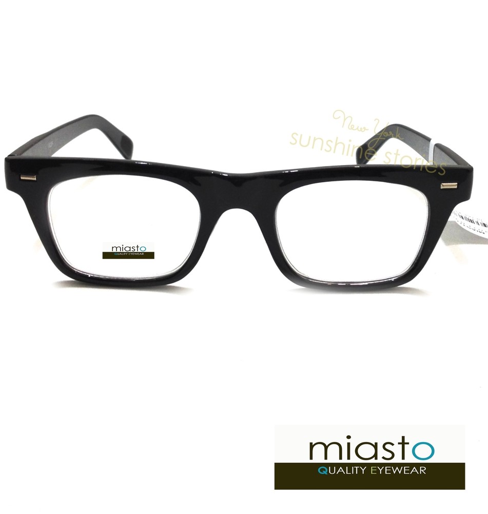MIASTO "HARVARD" NERD READER READING GLASSES+2.50 BLACK (RECTANGLE W/ FLAT TOP)