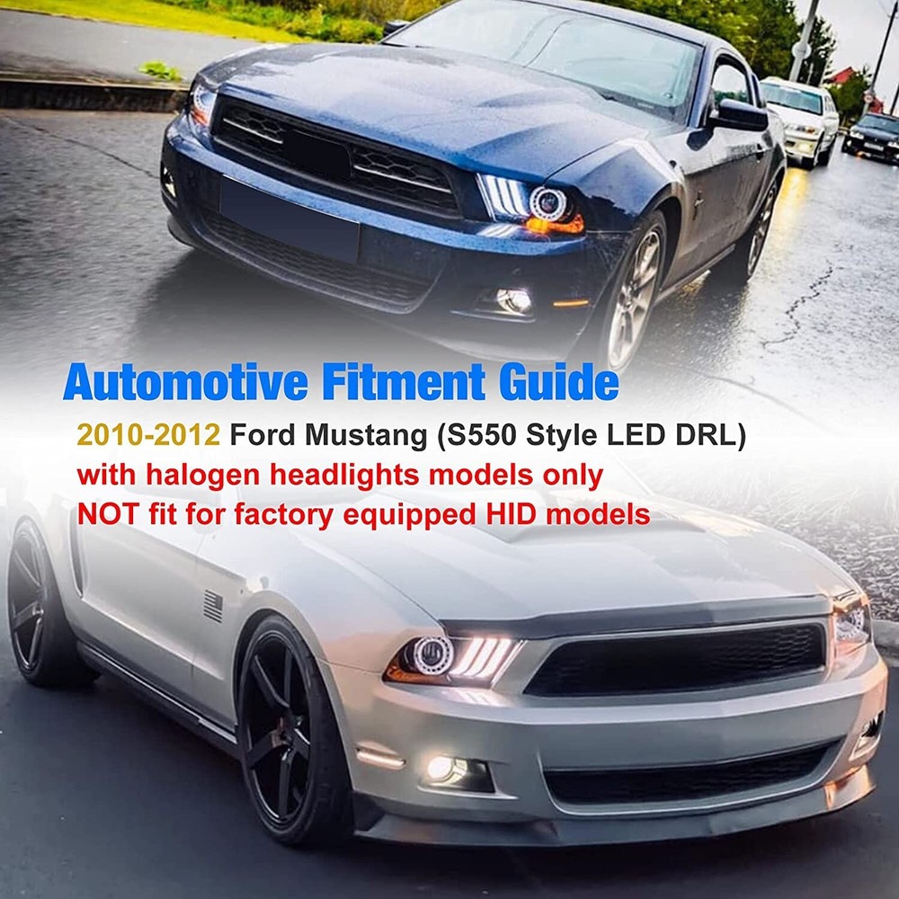 Pair for 2010-2012 Ford Mustang Headlights Sequential LED Projector w/ Bulbs