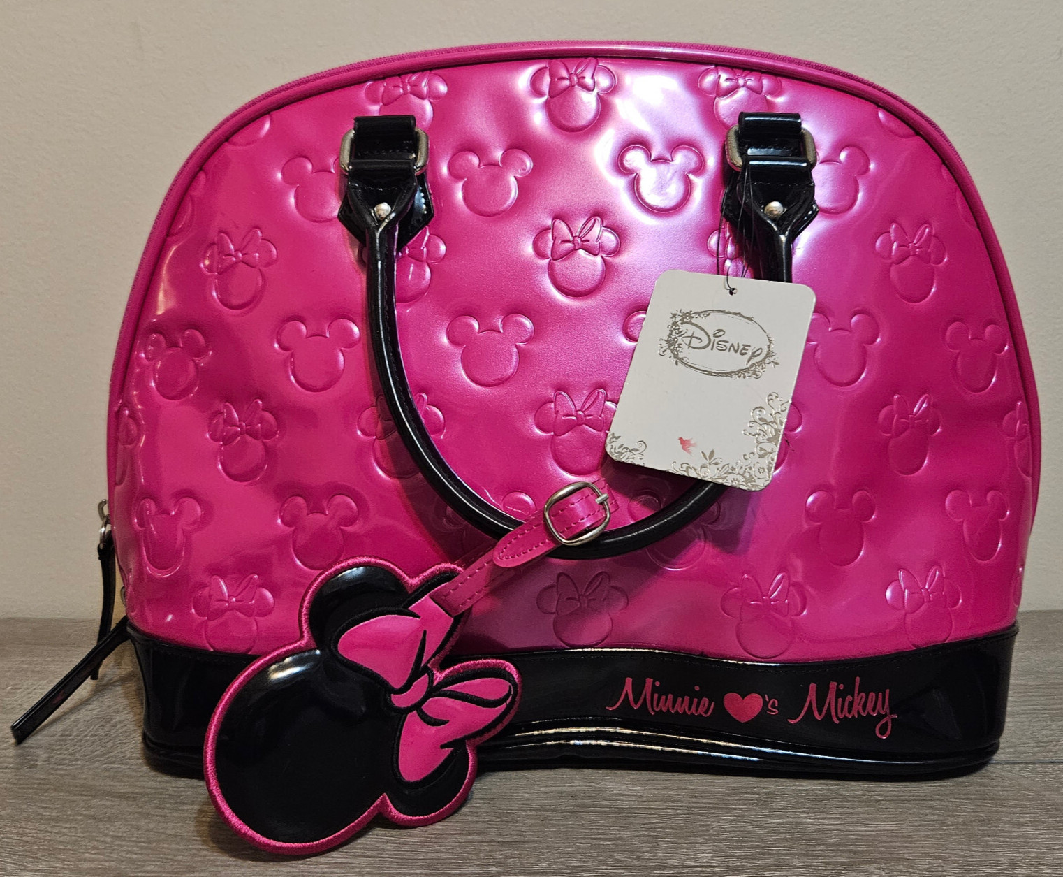 DISNEY x LOUNGEFLY Pink Minnie Loves Mickey Large Dome Satchel Bowling Bag NWD