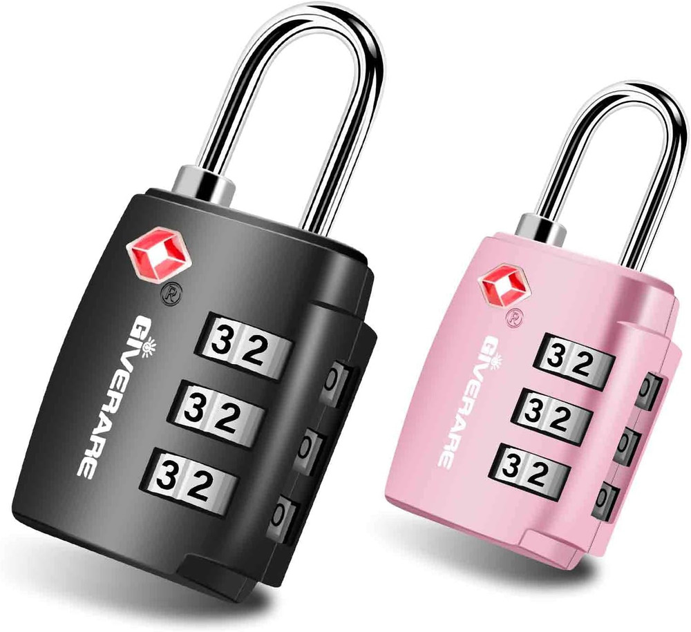 2 Pack TSA Accepted 3-Digit Luggage Locks, Keyless Alloy Padlocks, Compact Black