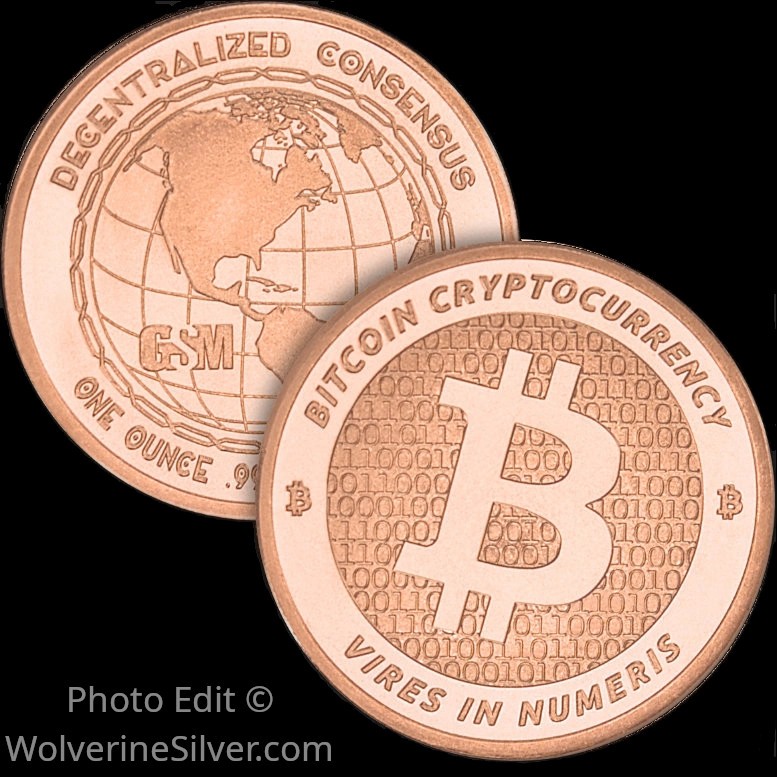 1 Oz. Solid .999 Fine Copper Round - Bitcoin - Golden State Mint