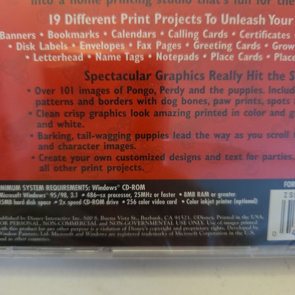 Software PC Disney 101 Dalmatians Print Studio NEW SEALED Windows 95/98
