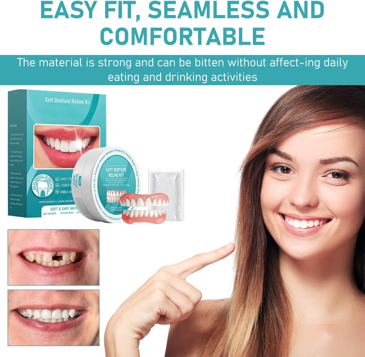 2PCS Minceetbien Dentures, Minceetbien Silicone Reline Denture Set, Adjustable S