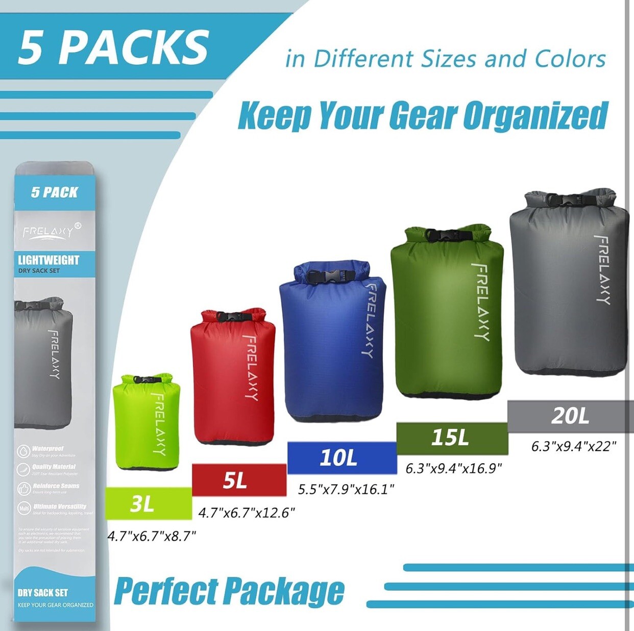 Outdoor Waterproof Bags, Dry Bags, Hiking,Camping, Ultralight Sack 5 Pcs