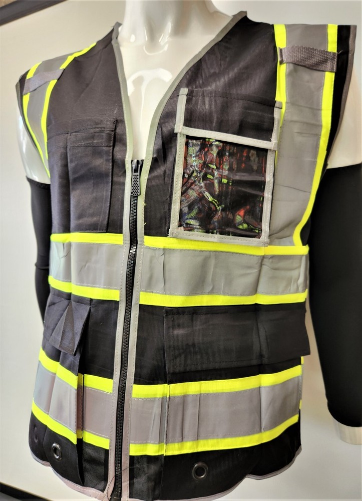 Hi Visibility Reflective Black Safety Vest /Solid knit Fabric front and back