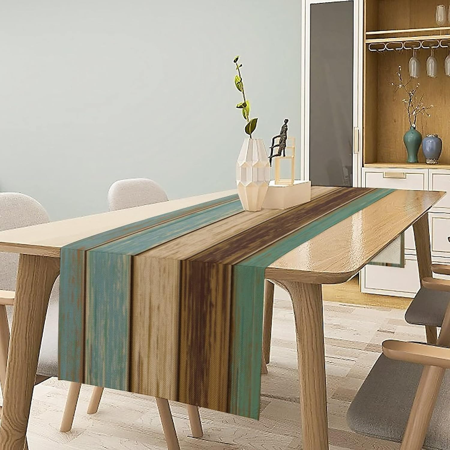 Farmhouse Cotton Linen Table Runners 13 X 72 Inches,Rustic Blue Table Runner for