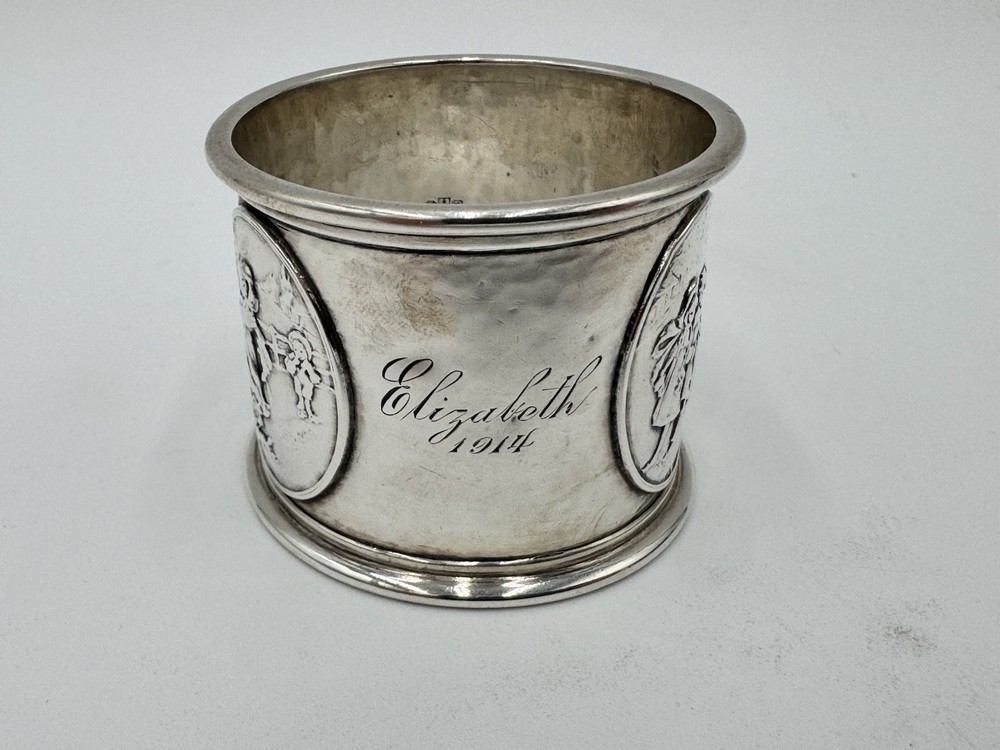 Gorham Sterling Silver Applied Scenery Hammered Napkin Ring