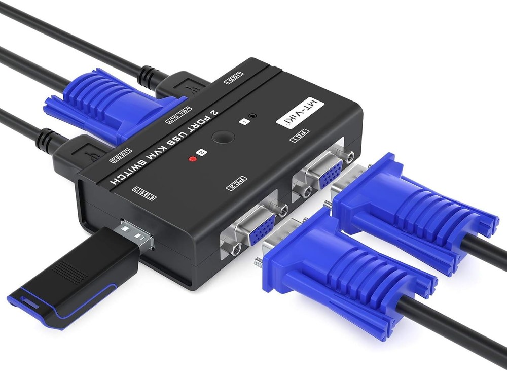 2 Port USB VGA KVM Switch for Dual Computer Use - Easy Push Button Control