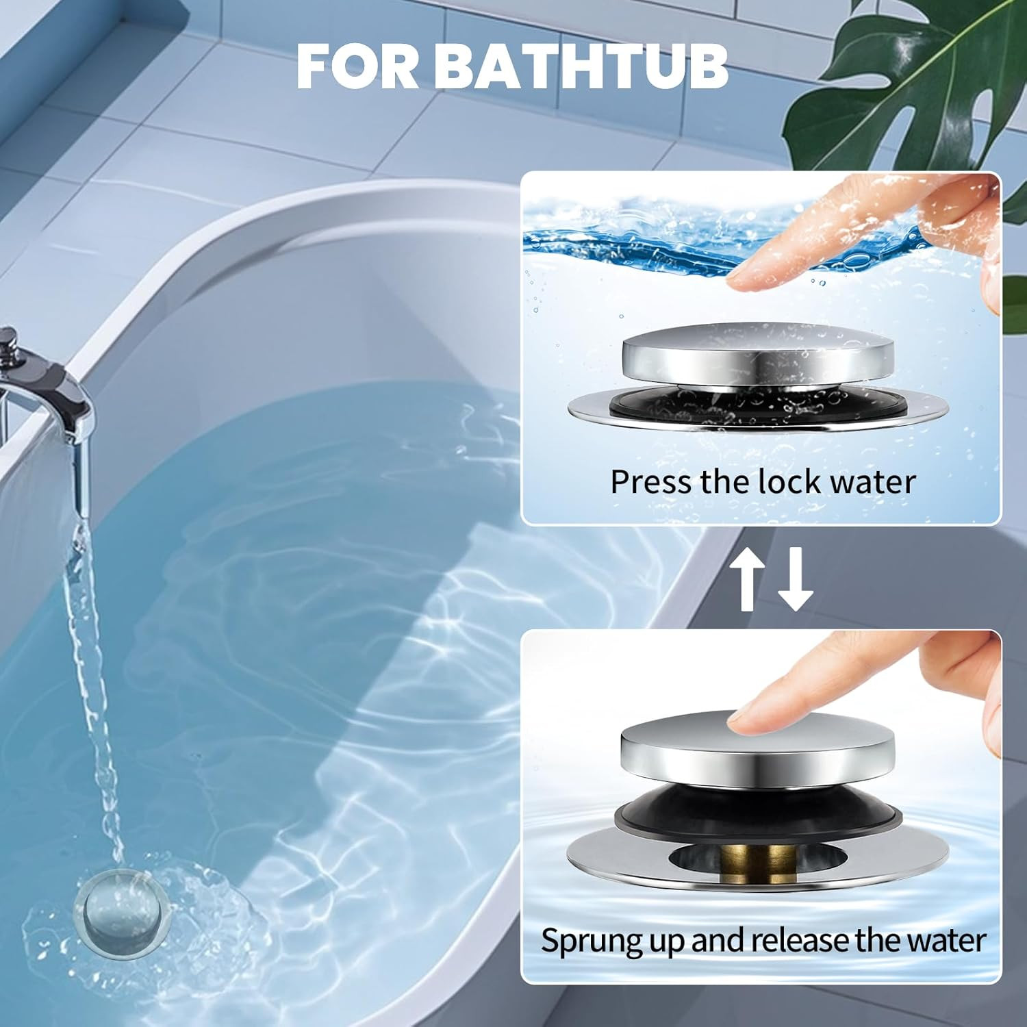 Universal Bathtub Drain Stopper,Bathroom Tub Drain Plug Pop Up,Replaces Bath Tuh