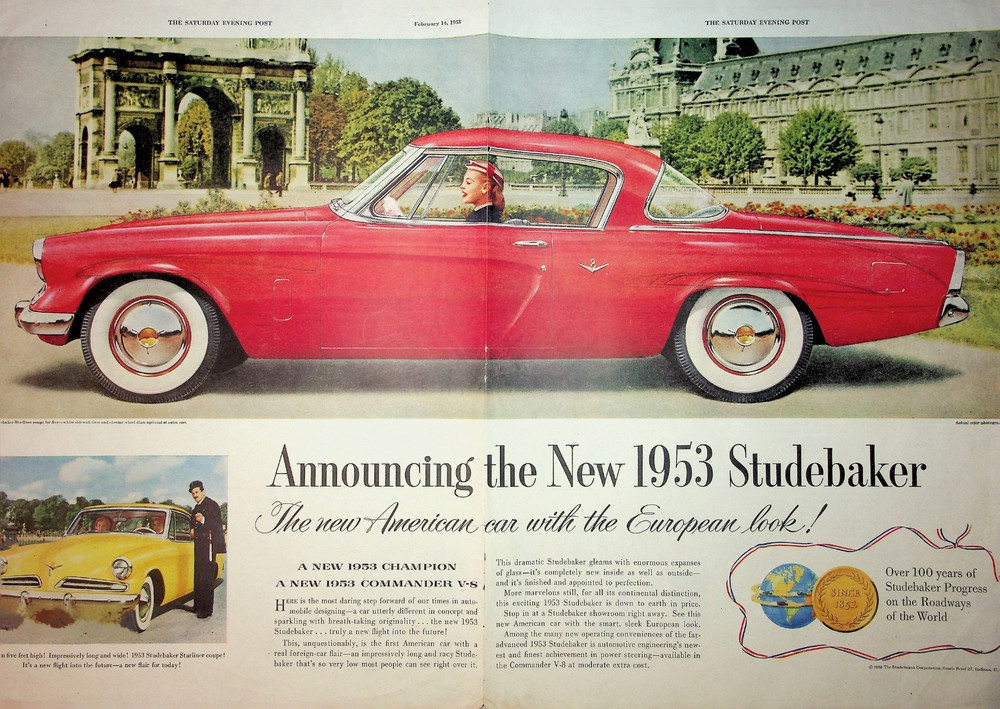 Original 1953 Vintage Studebaker Ad: Studebaker Strainer Coupe for Five