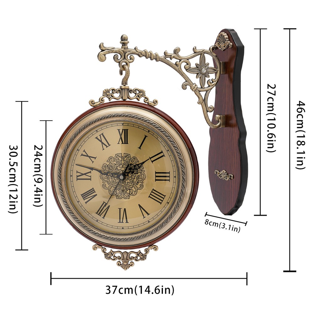 Unique Wooden Wall Clock Quartz Clock Silent Clock Non-Ticking Double Sided