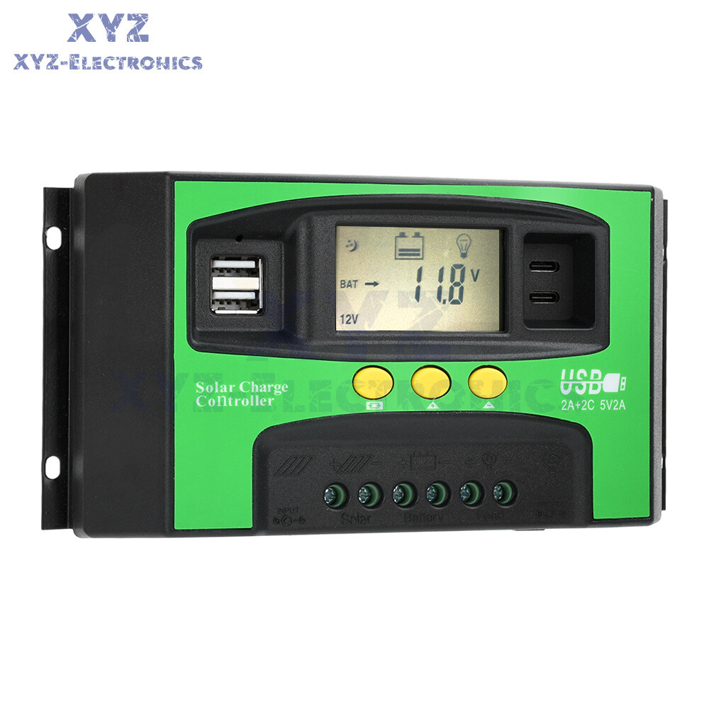 12V24V Solar Charger Controller 30A 40A 100A PV LCD Controller Timing USB/Type-C