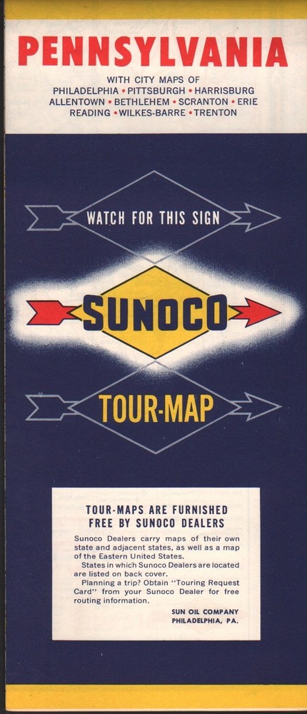 1960 Sunoco Road Map: Pennsylvania NOS