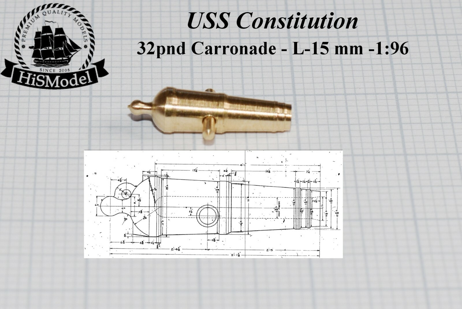 Revell USS Constitution, United States 1:96 - complete set of 53 brass cannons