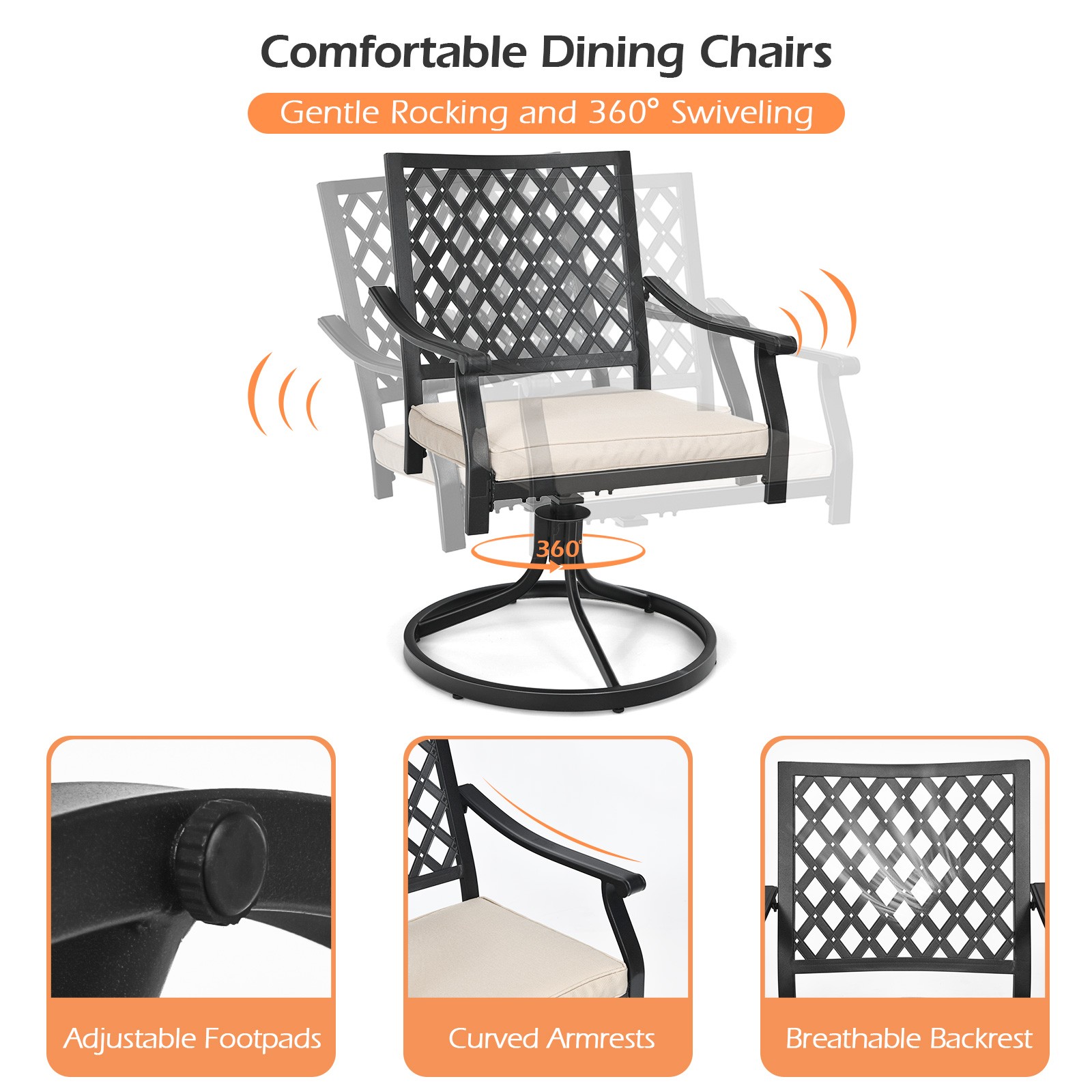 2PCS Patio 360° Swivel Dining Chairs Outdoor Lattice Rocker Cushioned w/ Armrest