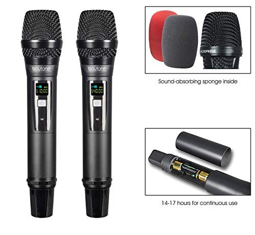 Dual Fixed Dynamic UHF Wireless Microphone System, Metal Microphone and Base,