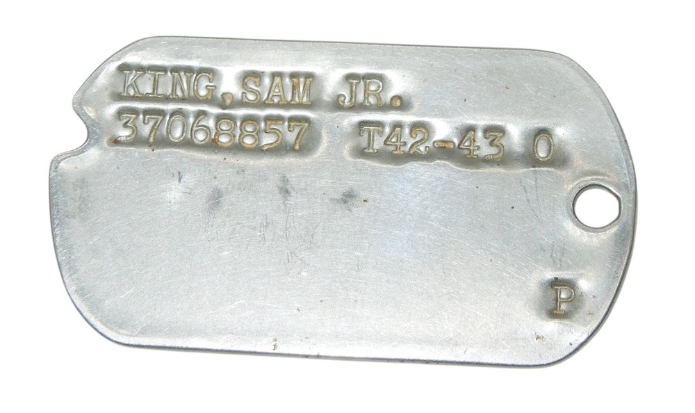 Original WWII US Army Dog Tag Sam King Jr. 1943 CA8