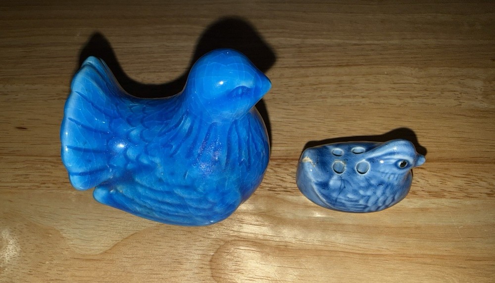 Vintage Blue Ceramic Bird Figurines (2 PC) (Item #24)