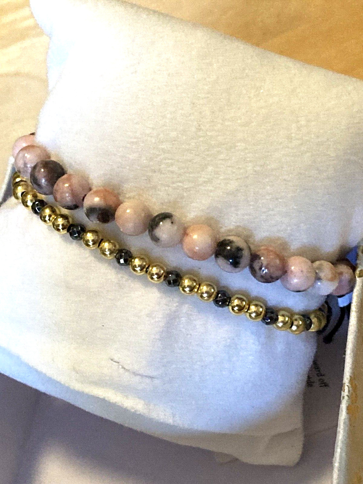 Shivam Bracelet Pink Jasper Hematite Gold Plated Beaded Set