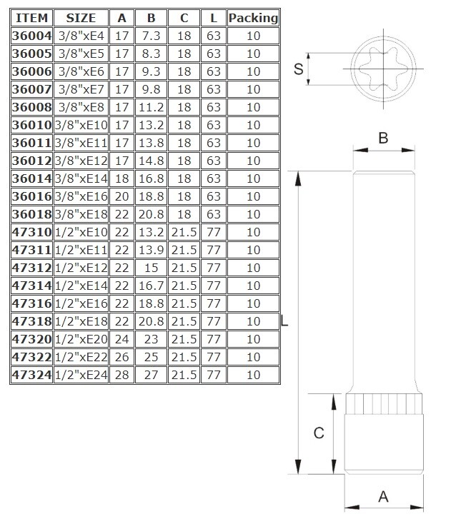 1/2"" Star DEEP Socket E20 by JTC 47320