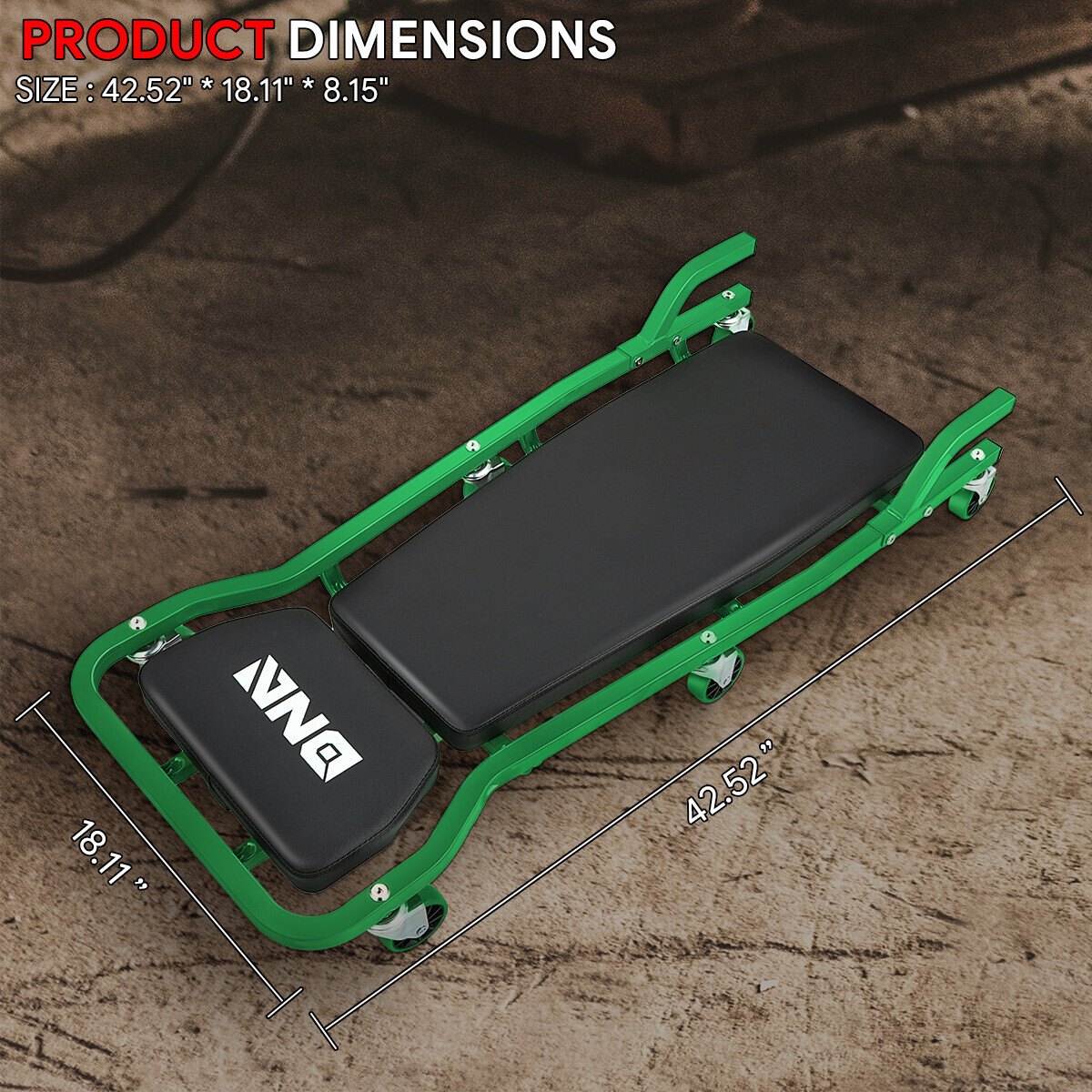 43" 2 IN 1 Mechanic 3-Level Adjustable Rolling Auto Garage/ Shop Creeper Green