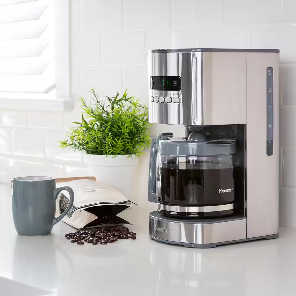 Programmable 12 Cup Silver/Stainless Steel Drip Coffee Maker with Aroma Control