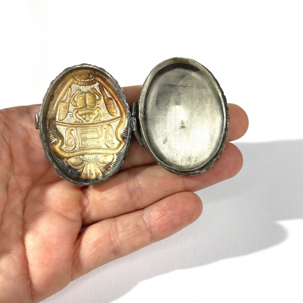 Vintage Heavy Solid Silver Egyptian Pill Box , Hallmarked