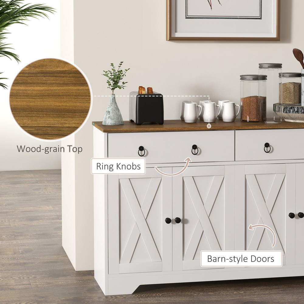 Kitchen Sideboard, Buffet Cabinet with Barn Doors, Adjustable Shelf, White