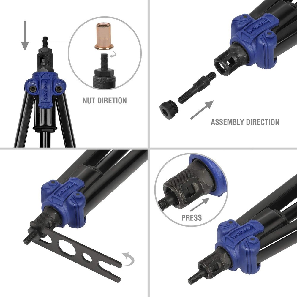WORKPRO 79x 15" Hand Rivet Nut Setter Kit High Leverage Metric SAE Mandrel Nuts