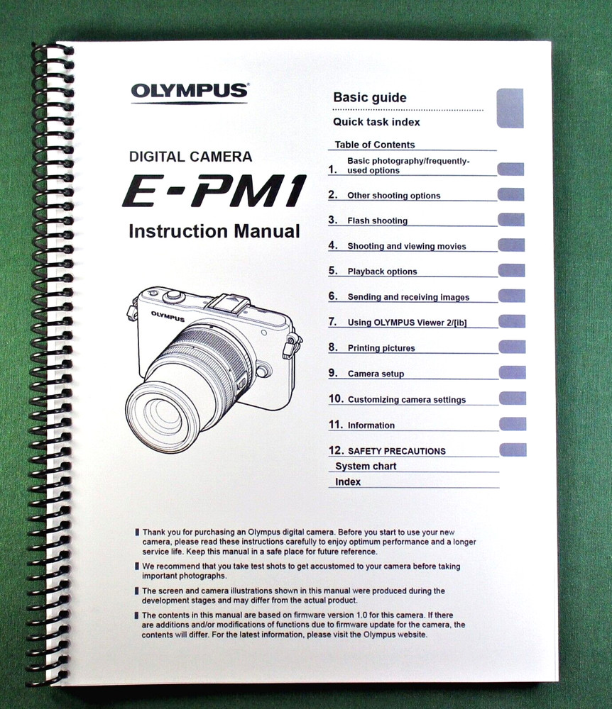 Olympus E-PM1 Instruction Manual: 129 Pages & Protective Covers!