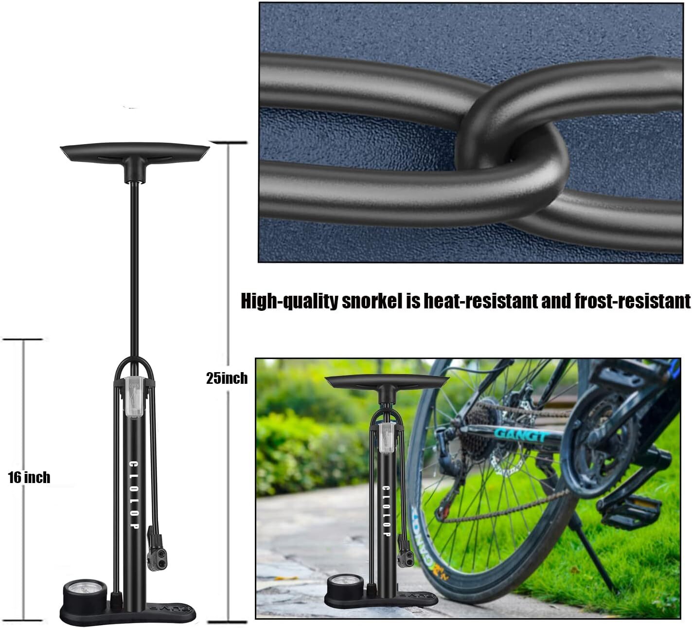 Bike Floor Pump with Gauge,Bike Pump High Pressure 160 Psi,Bicycle Pump with Air