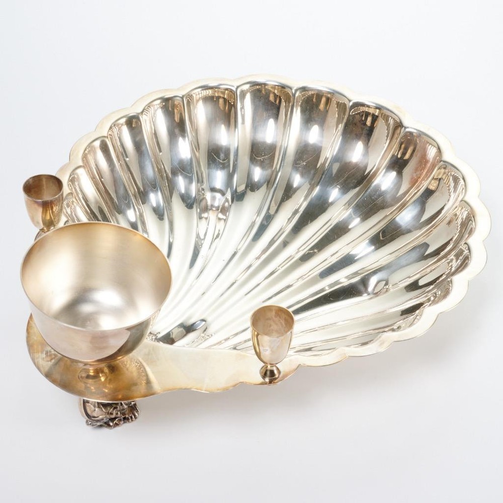 Silver Plate Shell Appetizer Shrimp Cocktail Sauce Serving Toothpick Holder Dish